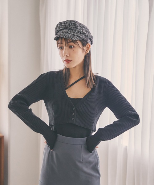 N WITH.(エヌウィズ)の「ニットキャミカーデセット(ニット/セーター・レディース・テラコッタ/ライトブラウン/ブラック・FREE)」の2枚目の写真