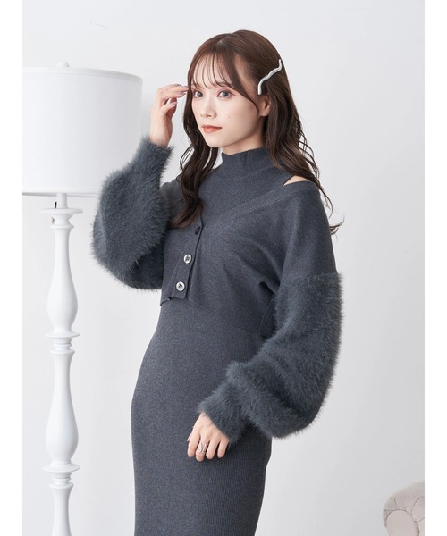 earth music&ecology（アースミュージックアンドエコロジー）の「[SET2点]ショートニット＋ニットワンピース（ワンピース・レディース・チャコールグレー/パープル/モカ・FREE）」の8枚目の写真
