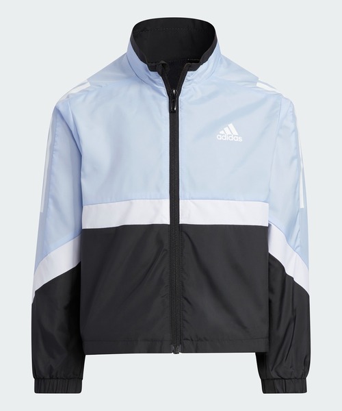 adidas（アディダス）の「カラーブロック ウーブン レギュラーフィット トラックトップ / アディダス adidas（ナイロンジャケット・キッズ・ブラック×ブルー/ピンク・130/140/150/160/120）」の2枚目の写真