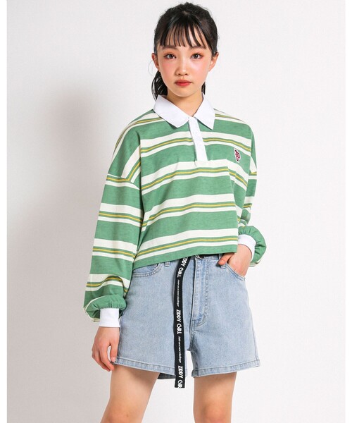 ZIDDY（ジディ）の「ボーダー ラガー Tシャツ (130~160cm)（Tシャツ/カットソー・キッズ・グリーン/イエロー・140/160/150/130）」の4枚目の写真