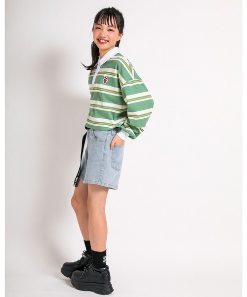 ZIDDY（ジディ）の「ボーダー ラガー Tシャツ (130~160cm)（Tシャツ/カットソー・キッズ・グリーン/イエロー・140/160/150/130）」の6枚目の写真