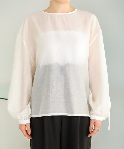 Bab（バブ）の「袖リボンシアーブラウス（シャツ/ブラウス・レディース・オレンジ/アイボリー/ブラウン・FREE）」の22枚目の写真