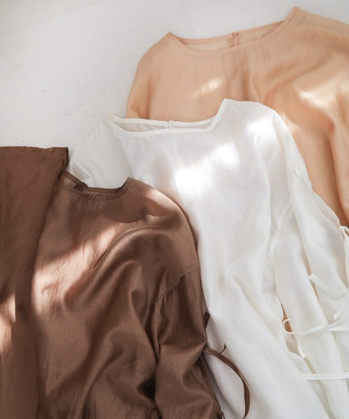 Bab（バブ）の「袖リボンシアーブラウス（シャツ/ブラウス・レディース・オレンジ/アイボリー/ブラウン・FREE）」の14枚目の写真