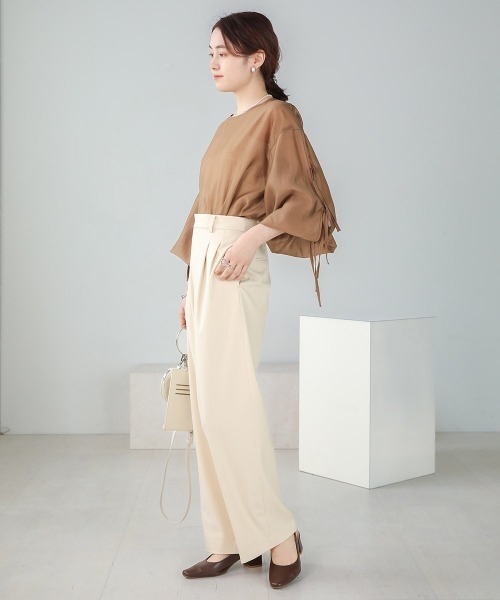 Bab（バブ）の「袖リボンシアーブラウス（シャツ/ブラウス・レディース・オレンジ/アイボリー/ブラウン・FREE）」の5枚目の写真