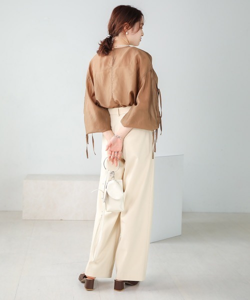 Bab（バブ）の「袖リボンシアーブラウス（シャツ/ブラウス・レディース・オレンジ/アイボリー/ブラウン・FREE）」の13枚目の写真