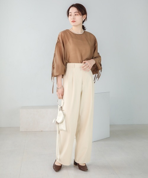 Bab（バブ）の「袖リボンシアーブラウス（シャツ/ブラウス・レディース・オレンジ/アイボリー/ブラウン・FREE）」の11枚目の写真