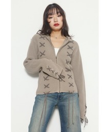 LAGUA GEM | HOODIE LACE UP C/D カーディガン(カーディガン/ボレロ)