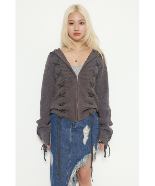【最終価格】laguagem LACEUP ミュール　GRY LAGUA GEM（ラグアジェム）の「HOODIE LACE UP C/D カーディガン