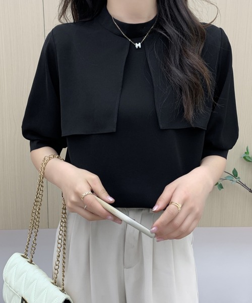 ABITOKYO(アビトーキョー)の「ハイネックケープカラーブラウス(シャツ/ブラウス・レディース・ブラック/ベージュ/ライトブルー/ホワイト・M/L)」の2枚目の写真