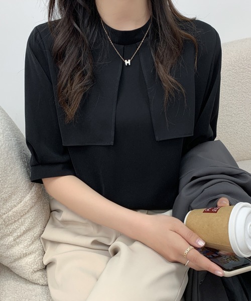ABITOKYO(アビトーキョー)の「ハイネックケープカラーブラウス(シャツ/ブラウス・レディース・ブラック/ベージュ/ライトブルー/ホワイト・M/L)」の8枚目の写真
