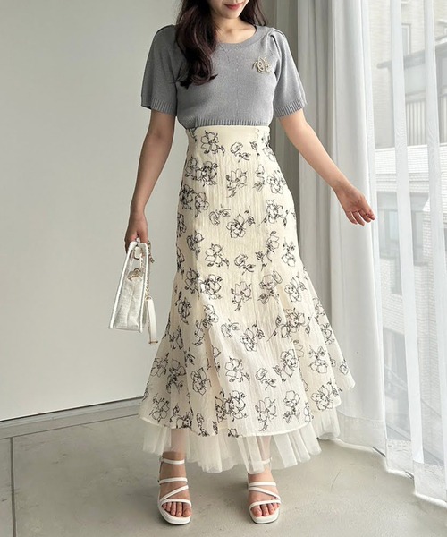 one after another NICE CLAUP（ワンアフターアナザーナイスクラップ）の「ブローチ付きカラフルニット（ニット/セーター・レディース・オフホワイト/グレー/チェリーピンク/ピンク/イエロー・FREE）」の10枚目の写真