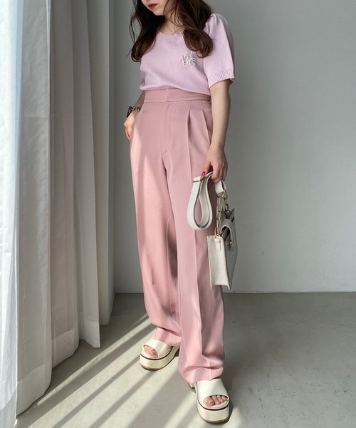 one after another NICE CLAUP（ワンアフターアナザーナイスクラップ）の「ブローチ付きカラフルニット（ニット/セーター・レディース・オフホワイト/グレー/チェリーピンク/ピンク/イエロー・FREE）」の6枚目の写真