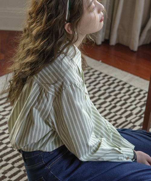 Vipoa（ヴィポア）の「フレンチグリーンダブルブレストストライプシャツ（シャツ/ブラウス・レディース・グリーン・FREE）」の3枚目の写真