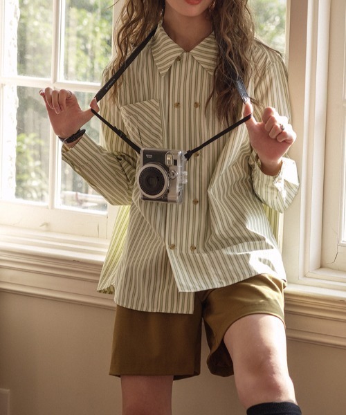 Vipoa（ヴィポア）の「フレンチグリーンダブルブレストストライプシャツ（シャツ/ブラウス・レディース・グリーン・FREE）」の8枚目の写真