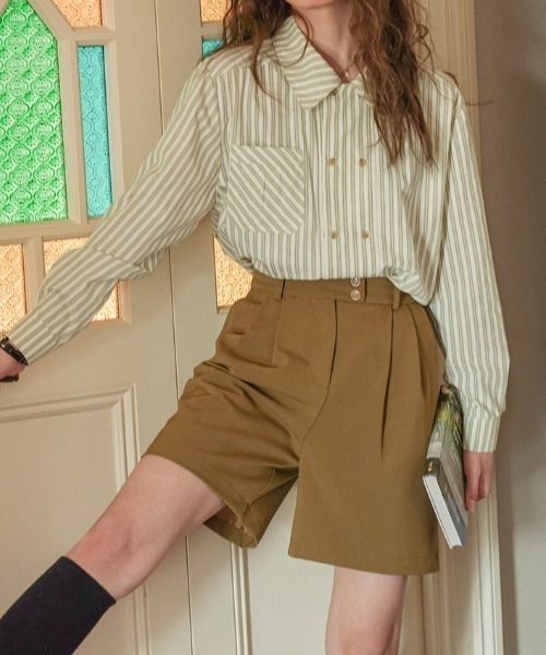 Vipoa（ヴィポア）の「フレンチグリーンダブルブレストストライプシャツ（シャツ/ブラウス・レディース・グリーン・FREE）」の6枚目の写真