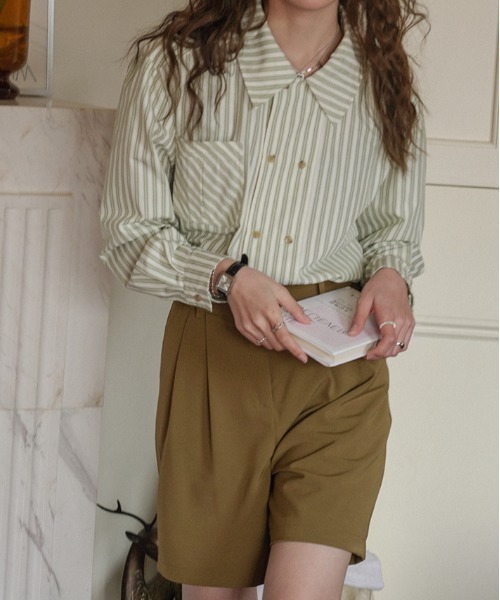 Vipoa（ヴィポア）の「フレンチグリーンダブルブレストストライプシャツ（シャツ/ブラウス・レディース・グリーン・FREE）」の16枚目の写真