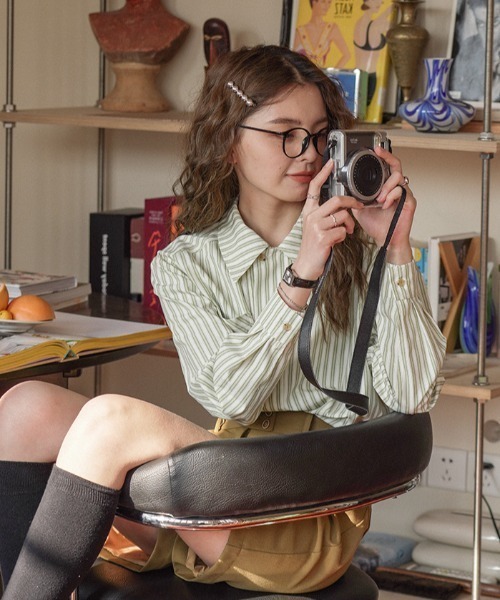 Vipoa（ヴィポア）の「フレンチグリーンダブルブレストストライプシャツ（シャツ/ブラウス・レディース・グリーン・FREE）」の15枚目の写真