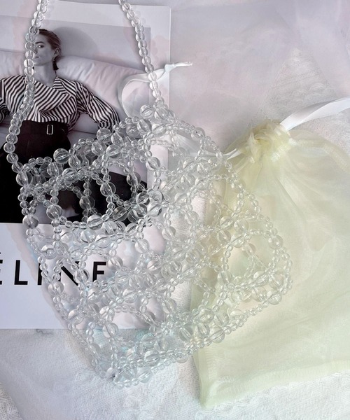 florist（フローリスト）の「【シフォンポーチ付】ビーズ or パール編みハンドバッグ（ハンドバッグ・レディース・ホワイト/ブラック/シルバー/クリア・FREE）」の8枚目の写真