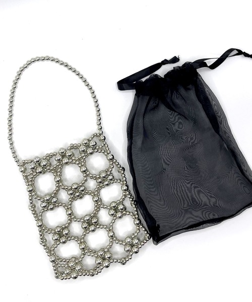 florist（フローリスト）の「【シフォンポーチ付】ビーズ or パール編みハンドバッグ（ハンドバッグ・レディース・ホワイト/ブラック/シルバー/クリア・FREE）」の11枚目の写真