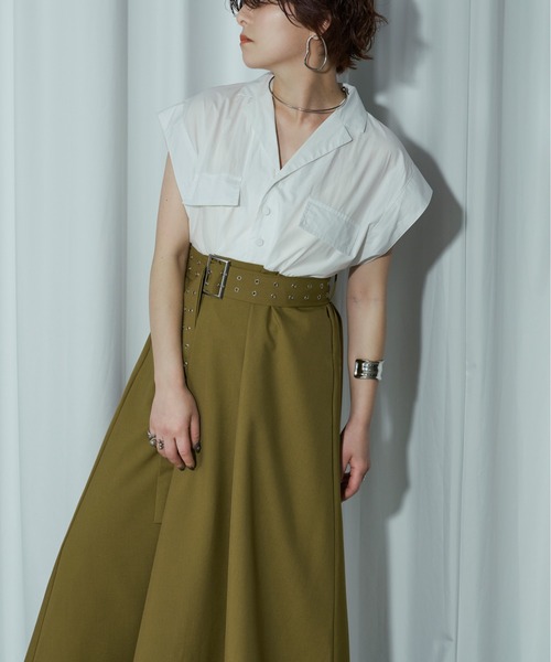 PLAN C シャツドレス ワンピース チェック ベルト付 グリーン プランシー Ezick（エジック）の「Punching corset belt ドッキングシャツ