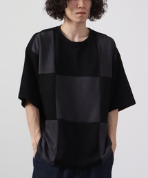 ビッグシルエットフェイクスウェード切替半袖Tシャツ