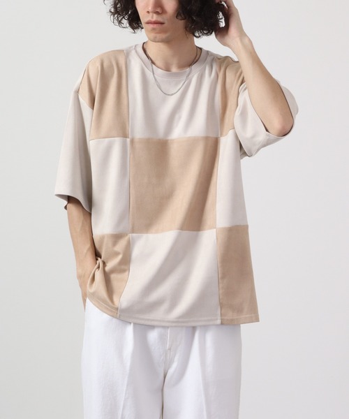 ATELANE（アテレーン）の「ビッグシルエットフェイクスウェード切替半袖Tシャツ（Tシャツ/カットソー・メンズ・ブラック/アイボリー/ブラック系・M/L）」の16枚目の写真