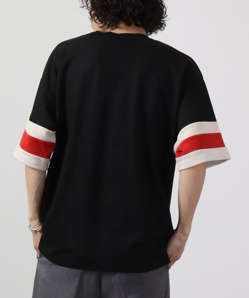 ATELANE（アテレーン）の「ビッグシルエットフェイクスウェード切替半袖Tシャツ（Tシャツ/カットソー・メンズ・ブラック/アイボリー/ブラック系・M/L）」の11枚目の写真