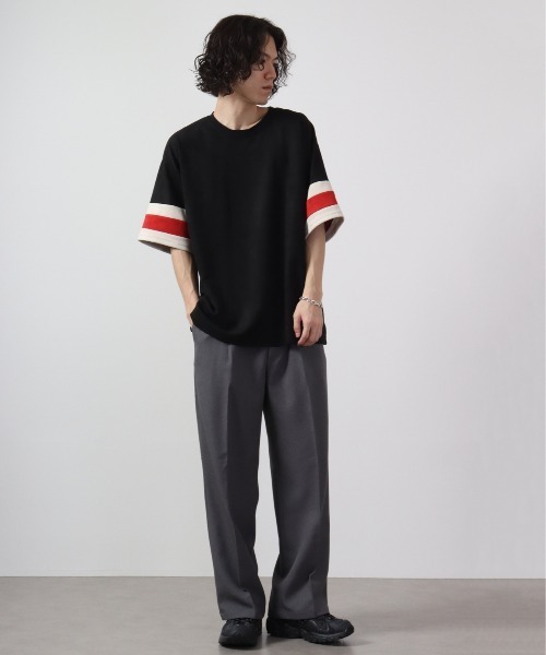 ATELANE（アテレーン）の「ビッグシルエットフェイクスウェード切替半袖Tシャツ（Tシャツ/カットソー・メンズ・ブラック/アイボリー/ブラック系・M/L）」の12枚目の写真