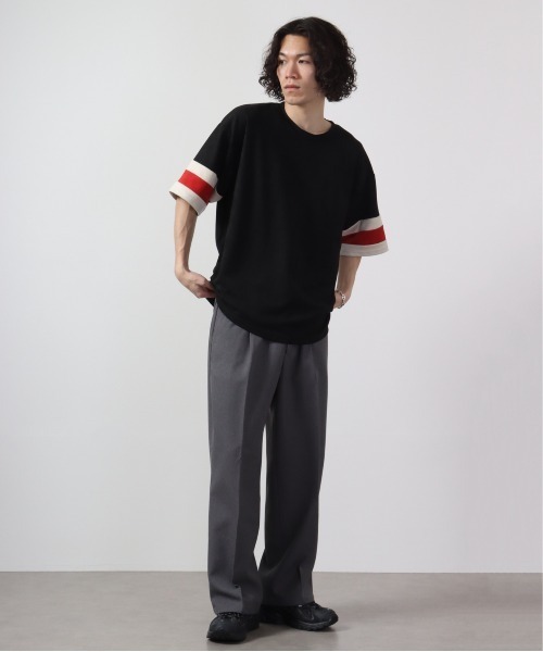 ATELANE（アテレーン）の「ビッグシルエットフェイクスウェード切替半袖Tシャツ（Tシャツ/カットソー・メンズ・ブラック/アイボリー/ブラック系・M/L）」の13枚目の写真