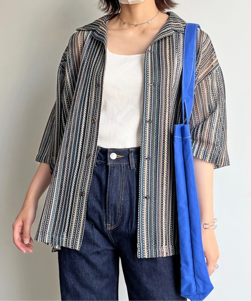 CPCM（シーピーシーエム）の「総柄レース半袖シャツ（シャツ/ブラウス・メンズ・ネイビー/ブラウン/ブラック/イエロー・MEDIUM/LARGE）」の3枚目の写真