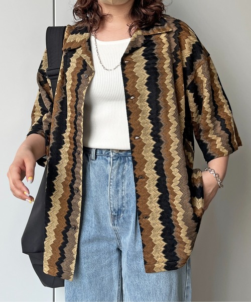 CPCM（シーピーシーエム）の「総柄レース半袖シャツ（シャツ/ブラウス・メンズ・ネイビー/ブラウン/ブラック/イエロー・MEDIUM/LARGE）」の15枚目の写真