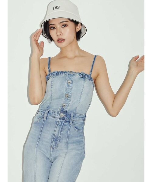 GYDA（ジェイダ）の「BACKリボンデニムロンパース（サロペット/オーバーオール・レディース・インディゴブルー/ライトブルー・SMALL/MEDIUM/X-SMALL）」の13枚目の写真