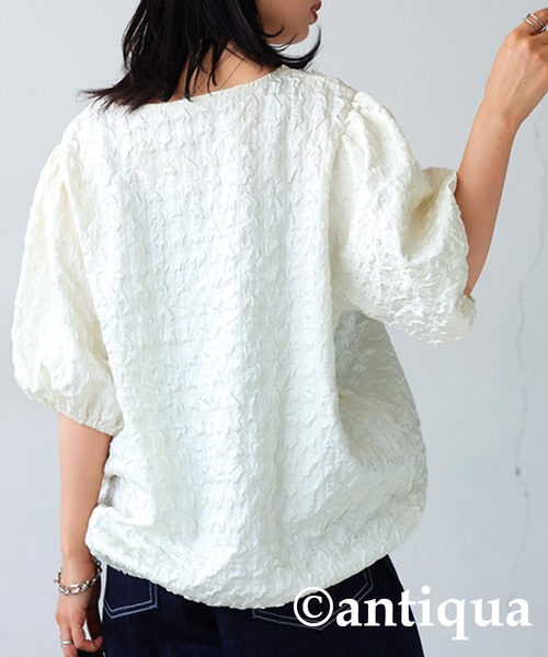 antiqua(アンティカ)の「パフスリーブトップス(Tシャツ/カットソー・レディース・ブラック/ホワイト・FREE)」の14枚目の写真