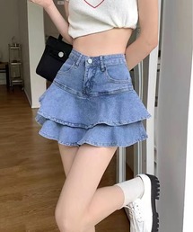 ▲ティアードデニムミニスカート