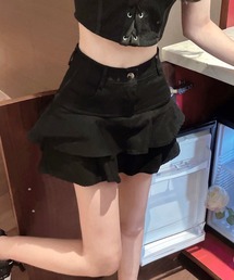 ▲ティアードデニムミニスカート