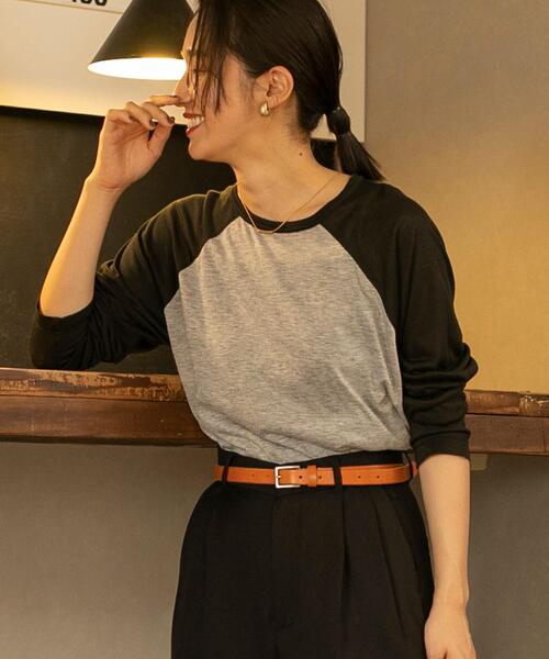 coen（コーエン）の「セミシアーベースボールTシャツ（Tシャツ/カットソー・レディース・ナチュラル/グレー・L/M）」の2枚目の写真