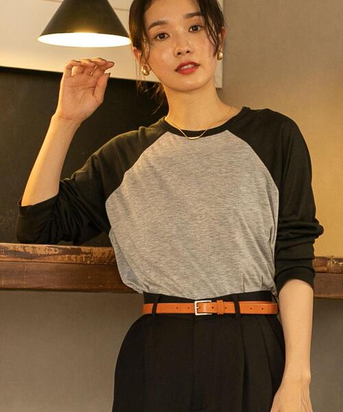 coen（コーエン）の「セミシアーベースボールTシャツ（Tシャツ/カットソー・レディース・ナチュラル/グレー・L/M）」の3枚目の写真