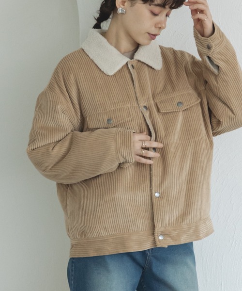 pairmanon(ペアマノン)の「【ママサイズ】コーデュロイ シープボア シャツ ジャケット アウター(その他アウター・レディース・ベージュ/チャコールグレー/ネイビー・FREE)」の1枚目の写真