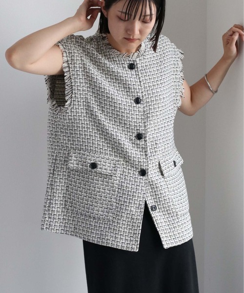 ツイードオーバーサイズフリンジベスト ツイードオーバーサイズフリンジベスト（ベスト）｜MYINE