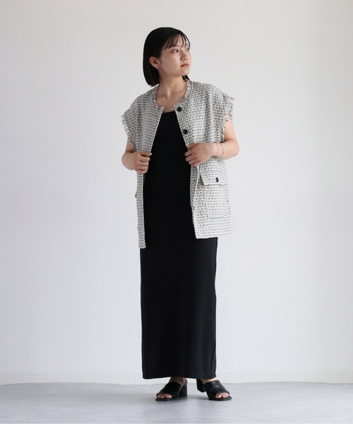 ツイードオーバーサイズフリンジベスト ツイードオーバーサイズフリンジベスト ツイードオーバーサイズ