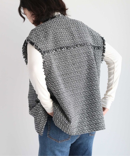 ツイードオーバーサイズフリンジベスト 楽天市場】ツィード ベスト ジレ ツイード フリンジ パイピング