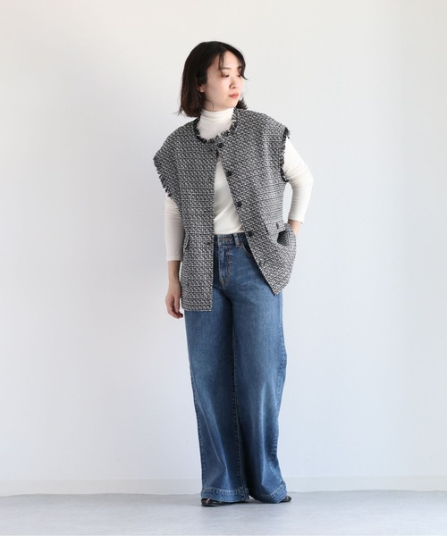 ツイードオーバーサイズフリンジベスト ツイードオーバーサイズフリンジベスト ツイードオーバーサイズ