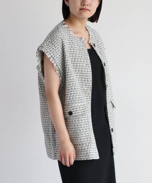 ツイードオーバーサイズフリンジベスト 楽天市場】ツィード ベスト ジレ ツイード フリンジ パイピング