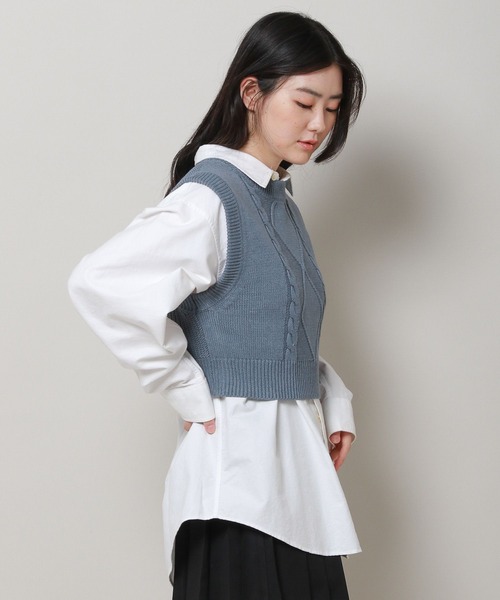 3.3 Field Trip （3.3フィールドトリップ）の「3.3 Field Trip／ミニケーブルベスト 2975032（ベスト・レディース・ブルー/アイボリー/グレー・FREE）」の5枚目の写真