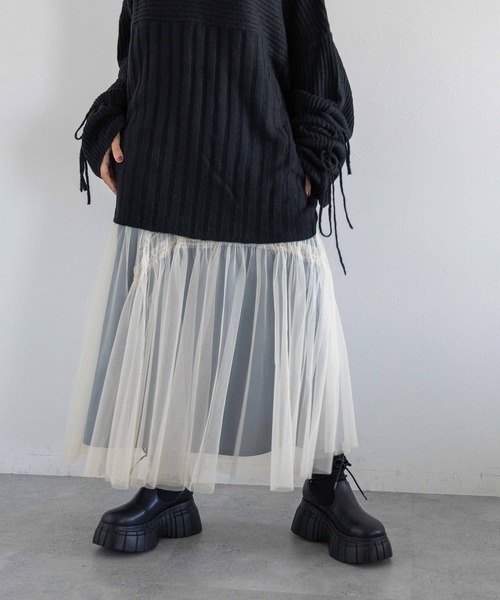 PAGEBOY(ページボーイ)の「チュールシャーリングスカート(スカート・レディース・ホワイト系その他/ブラック系その他/グレー系その他・FREE)」の12枚目の写真