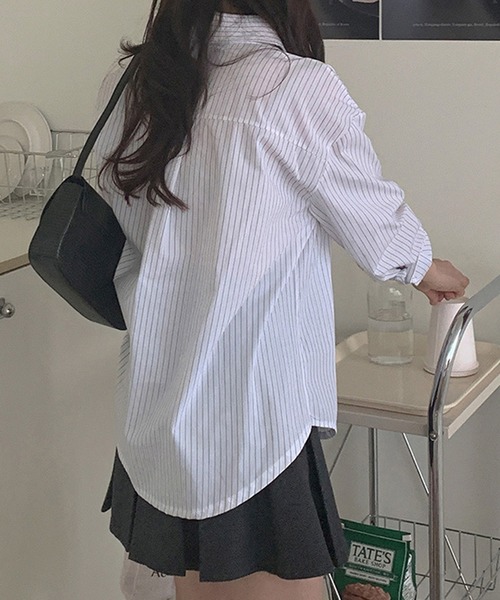 DAY CLOSET(デイ クローゼット)の「レディース バックリボンビスチェ風ベスト+2WAYストライプシャツ 2点セット(シャツ/ブラウス・レディース・ブラック・S/L/XL/M)」の8枚目の写真