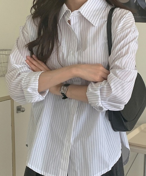 DAY CLOSET(デイ クローゼット)の「レディース バックリボンビスチェ風ベスト+2WAYストライプシャツ 2点セット(シャツ/ブラウス・レディース・ブラック・S/L/XL/M)」の18枚目の写真