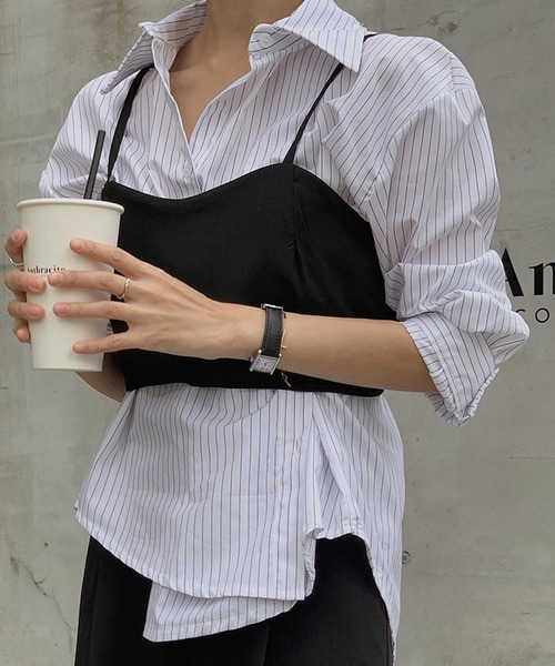 DAY CLOSET(デイ クローゼット)の「レディース バックリボンビスチェ風ベスト+2WAYストライプシャツ 2点セット(シャツ/ブラウス・レディース・ブラック・S/L/XL/M)」の19枚目の写真
