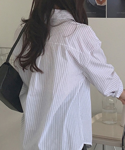 DAY CLOSET(デイ クローゼット)の「レディース バックリボンビスチェ風ベスト+2WAYストライプシャツ 2点セット(シャツ/ブラウス・レディース・ブラック・S/L/XL/M)」の21枚目の写真