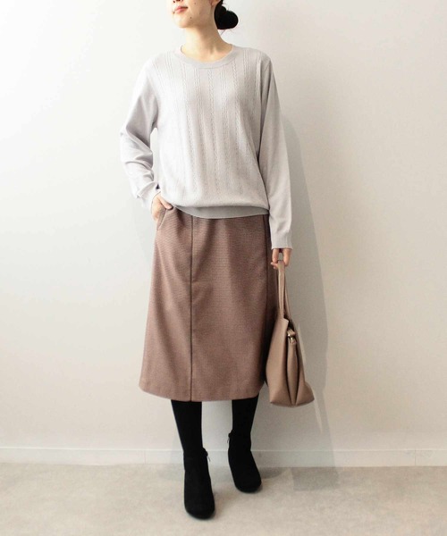 fleur by mint breeze(フルールバイミントブリーズ)の「【L~5L 大きいサイズ】千鳥柄 Aラインスカート ひざ下丈(スカート・レディース・オレンジ/ブラウン・L/LL/3L/4L/5L)」の10枚目の写真